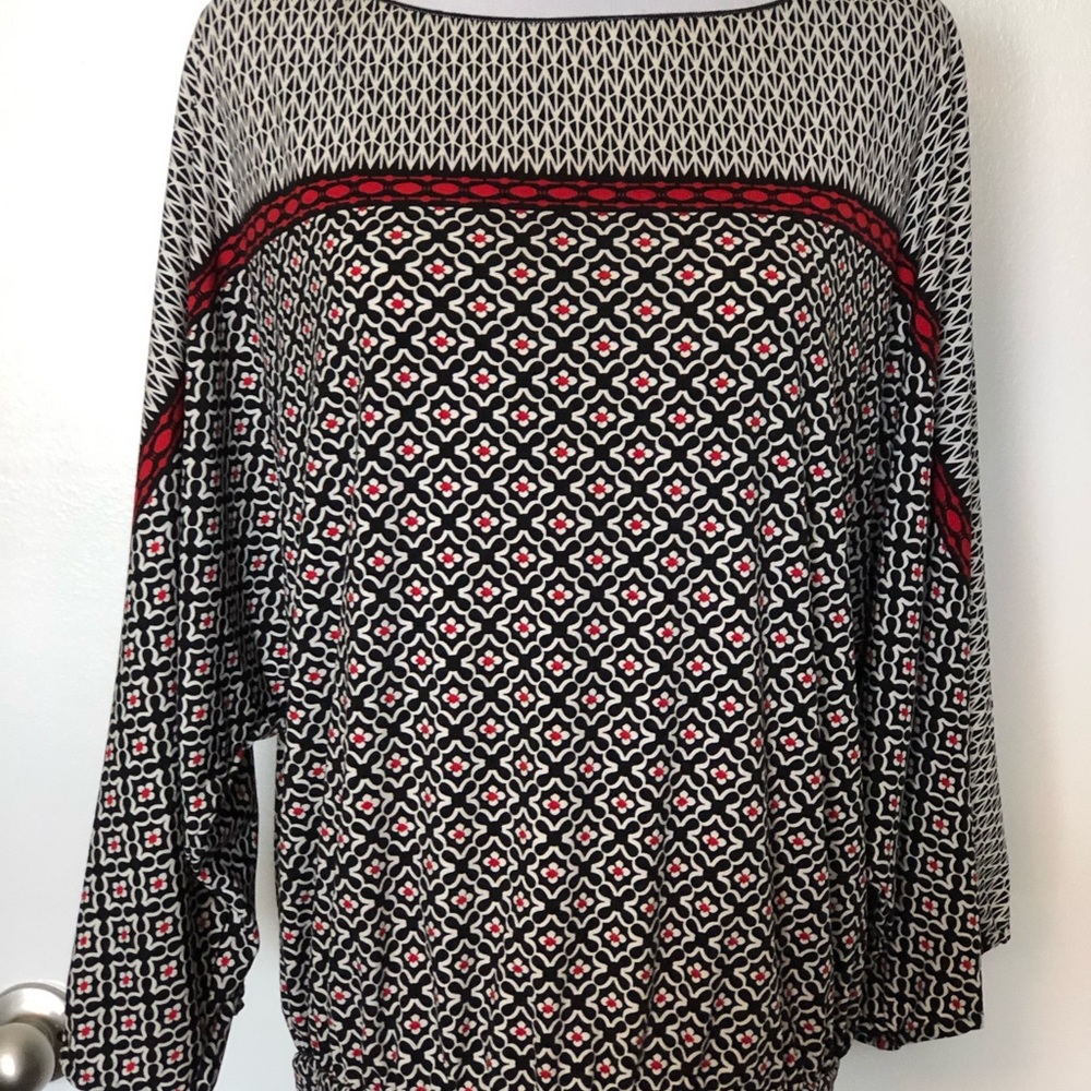 StudioM Red/Black/White Dolman Sleeve Blouse